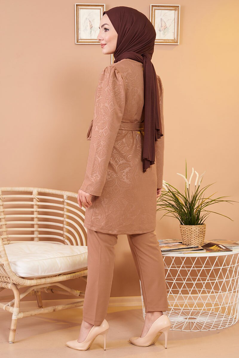 Self-Printed Double Suit Zero Collar Belted Seasonal Hijab Clothing Muslim Women Wedding Engagement Dining Daily