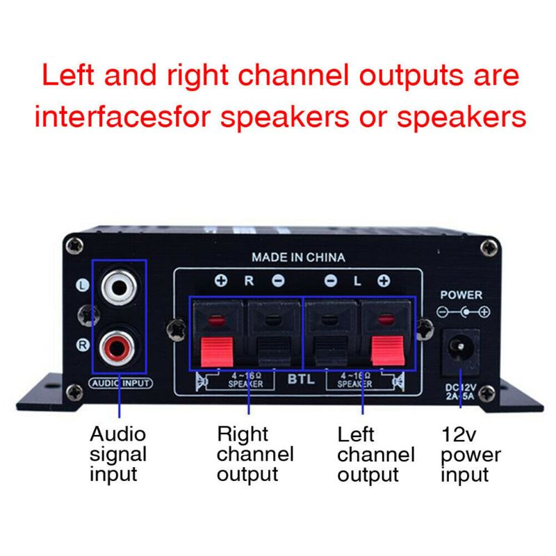 Mini HIFI Amplifier - 400W DC12V Dual Channel AUX Power Amp for AK 170
