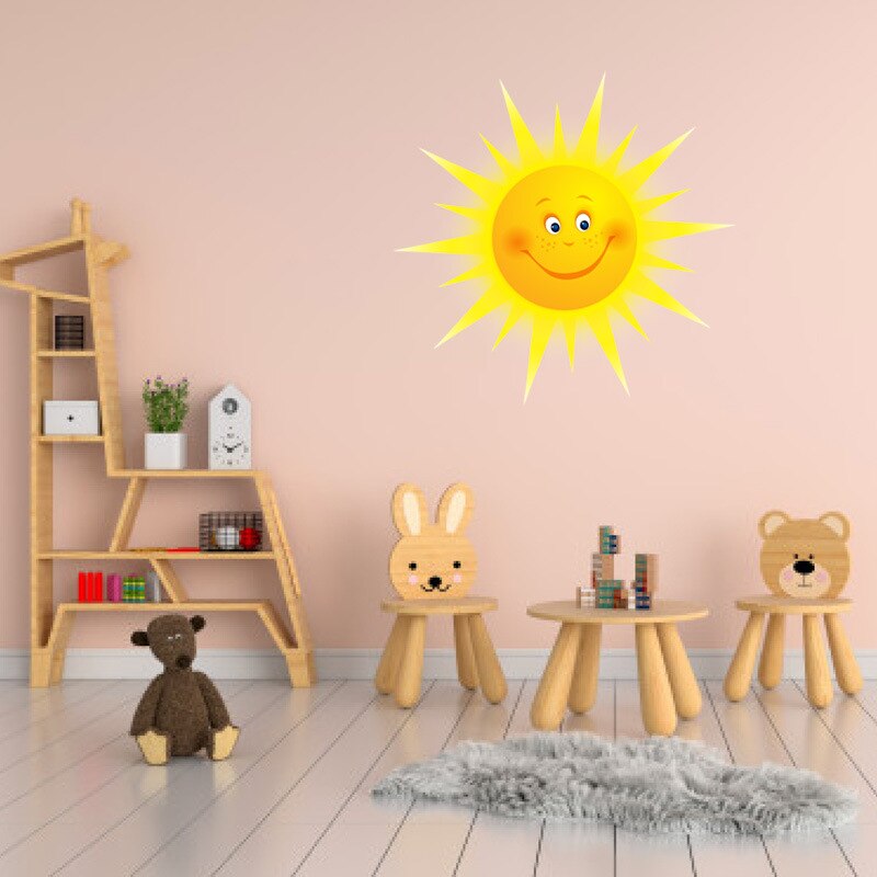 Cute Smiling Sun Wall Sticker Wallpaper Unique Wall Decal Decorative Sticker Baby Living Room Home Bedroom Removable