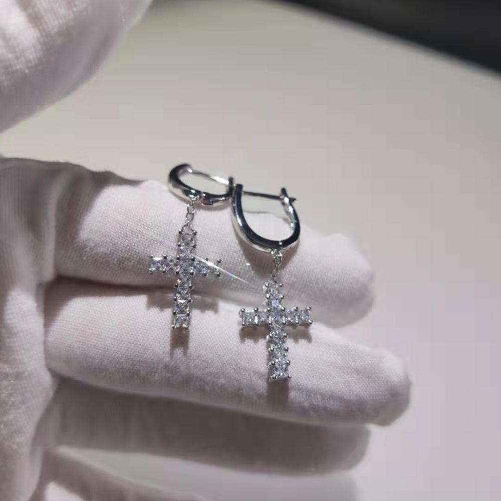 Hip Hop Micro Paved Cubic Zirconia Bling Ice Out Cross Earring Men Women CZ Earrings Male Jewelry: Default Title