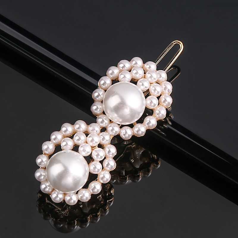 Horquilla de aleación geométrica de pentagrama de perlas de arco de para niña, Clip para el cabello minimalista, accesorios para el cabello con forma de corazón de diamante: Rojo rosado