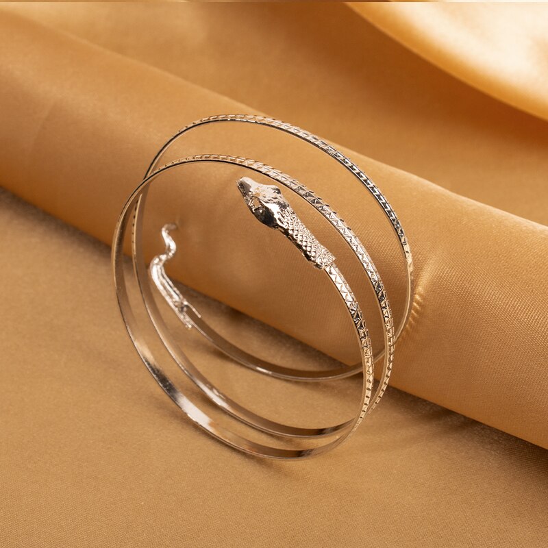 Muzhi punk oprullede slangearmbånd vintage armbånd armbånd til kvinder spiral overarm manchet armbind armbånd armbånd: Sølv