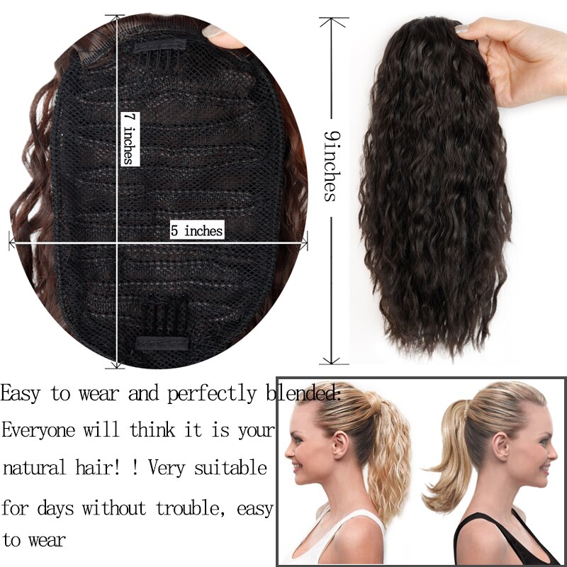 WERD-coleta ondulada sintética Natural de 9 pulgadas para mujer, coleta con cordón elástico, Clip para mujer