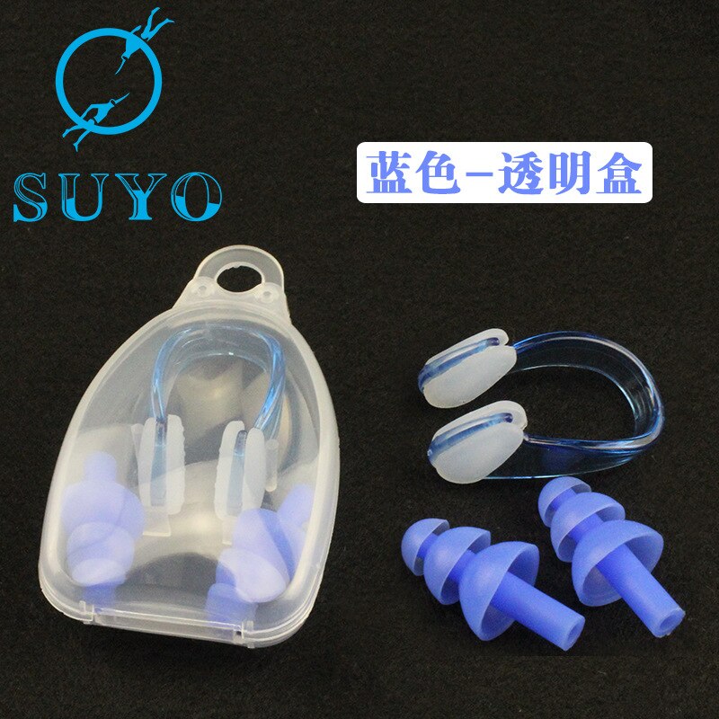 Swimming Earplug Nasal Splint Suit Waterproof Noise Reduction Silica Gel Nose Clip and Ear Plug Three Layer Christmas Tree Earpl: Blue Transparent Box