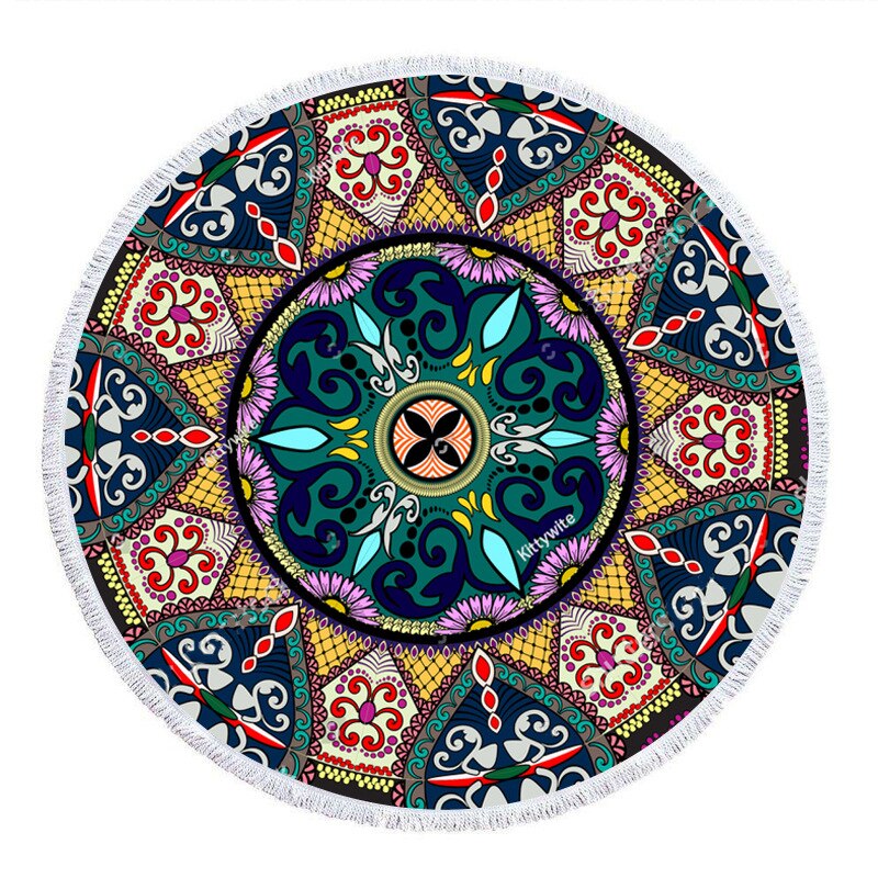 Extra Grote Ronde Strandlaken Zomer Outdoor Print Digitale Retro Strandlaken Strandlaken Sjaal: 1500MMx1500MM-3