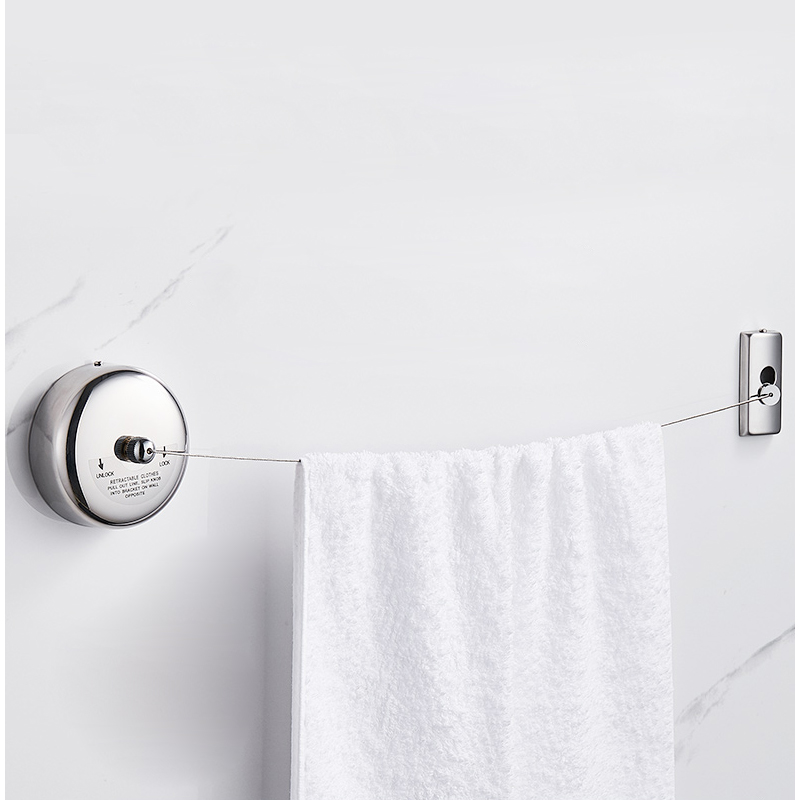 304 Stainless Steel Retractable Wall Mounted 3m Washing Clothes Drying Line Rack Cloth Hanging Rope Chromed 5 Star Hotel