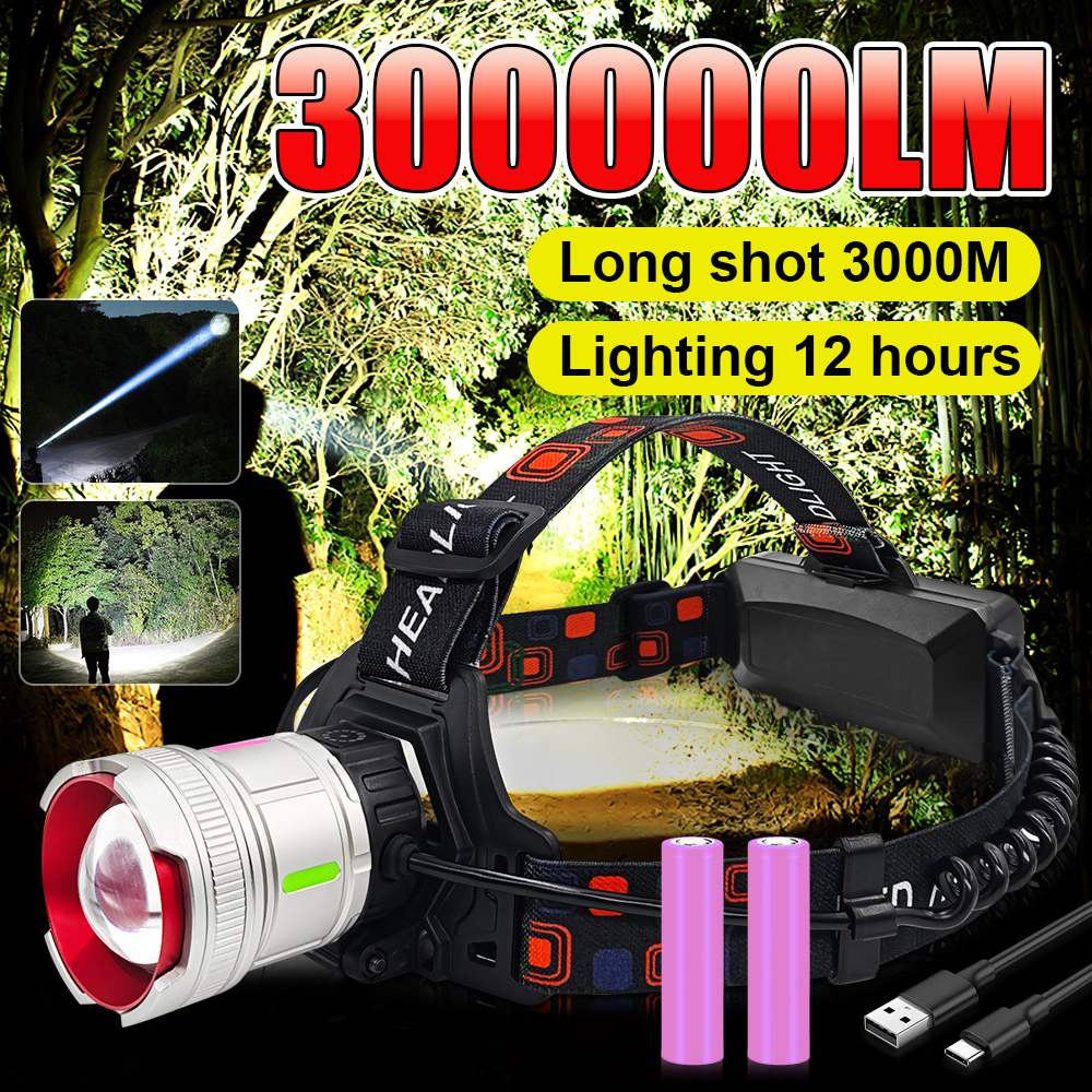300000lm højtydende sensorer pandelamper bærbar genopladelig pandelampe led-hovedlommelygte 18650 batterier pandelampe camping vandreture