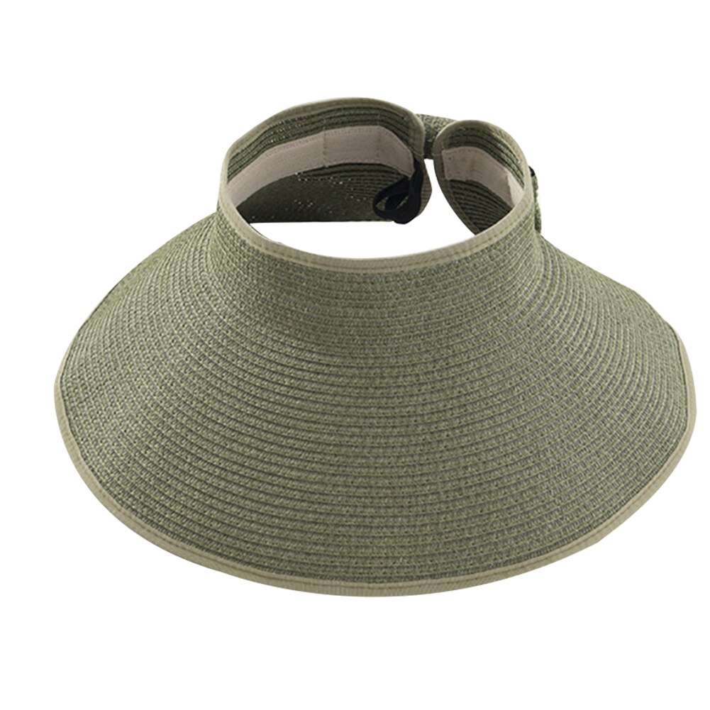 Las mujeres verano plegable de paja visera de sol con Linda pajarita playa diario gorro de vacaciones YA88: green