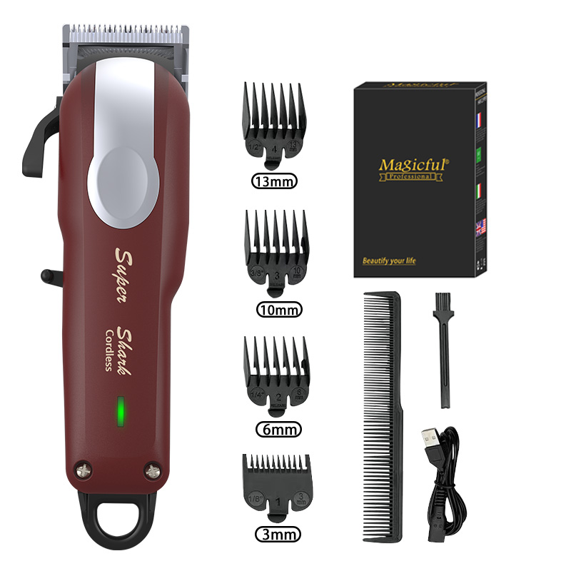 Cortadora de pelo mágica con batería de litio, recortadora recargable por USB, pantalla LED, afeitadora de barba para hombre en casa, Máquina para cortar cabello: Borgoña