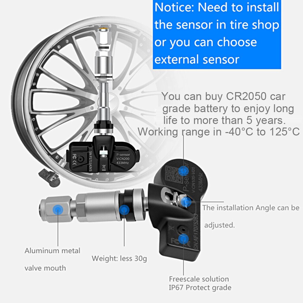 EKIY Tire Pressure Monitoring System TPMS for Android Car DVD Navi USB Tyre Sensors Alarm Monitoring System Kit With 4 Sensors