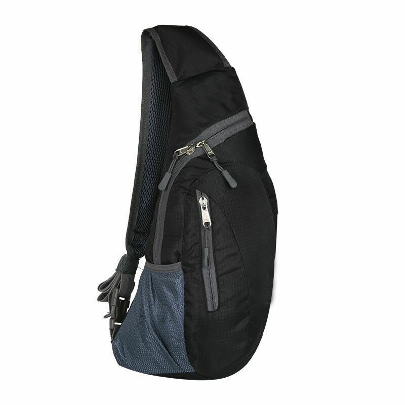 Mochila unissex de peito, mochila unissex com alça cruzada para o corpo, para esportes, caminhadas, para viagem, com padrão de letras): Black