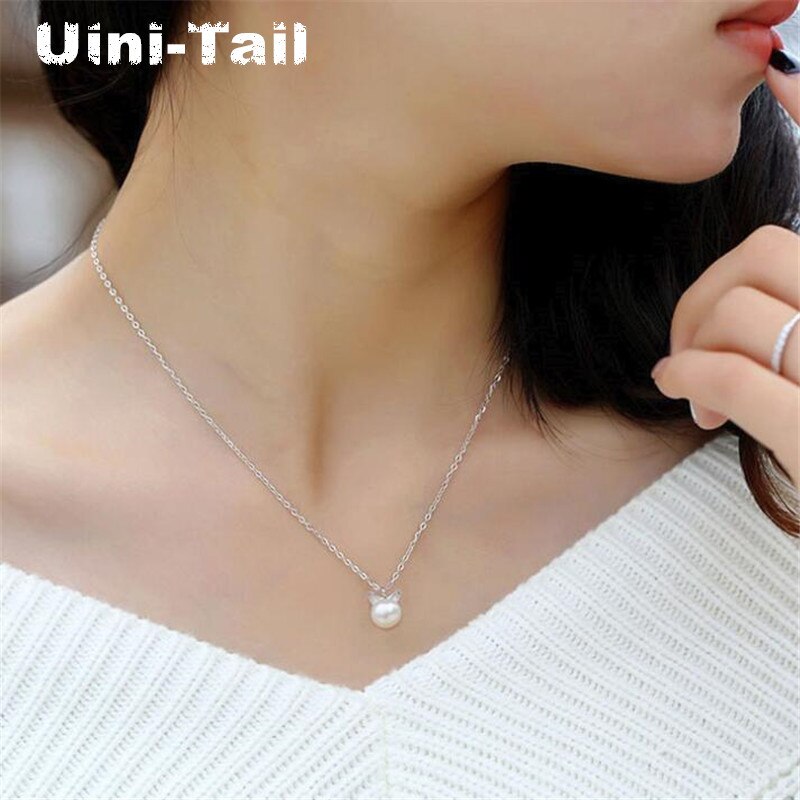 Uini-tail quente novo 925 sterling silver cat cabeça artificial pérola colar coreano meninas doce selvagem bonito de alta qualidade jóias gn872