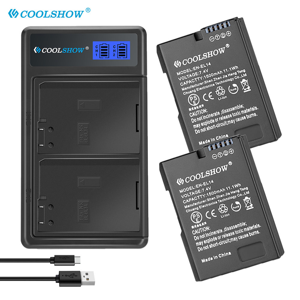 Enel 14 batteri 1500 mah til nikon  d3100 d3200 d3300 d3400 d3500 d5600 d5100 d5200 p7000 p7100 p7800 el14 batteri