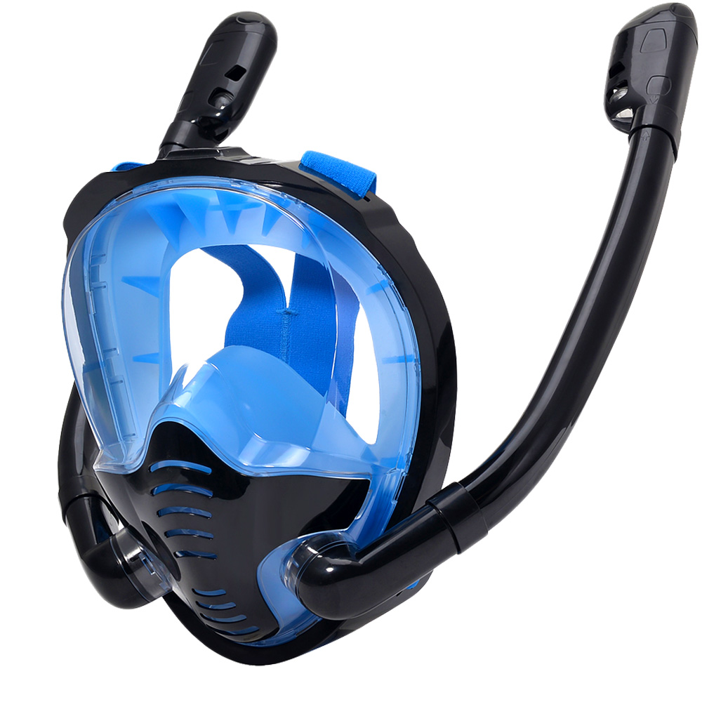 Máscara de snorkel de cara completa 180 ° Gafas de natación para buceo con vista panorámica, tapa seca de silicona, con 2 snorkel, antivaho y antifugas: YELLOW / L / XL