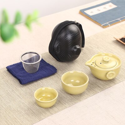 Service à thé de voyage | Four japonais, changement rapide de tasse, une théière, deux tasses, étui de transport en plein air, théière kungfu en céramique: 2