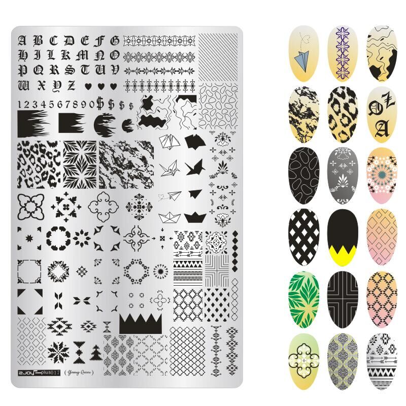 Plantilla de sellos para decoración de uñas, 9,5x14,5 cm, hojas de flores, patrón de imagen, Placa de impresión para manicura: zjoyplus17