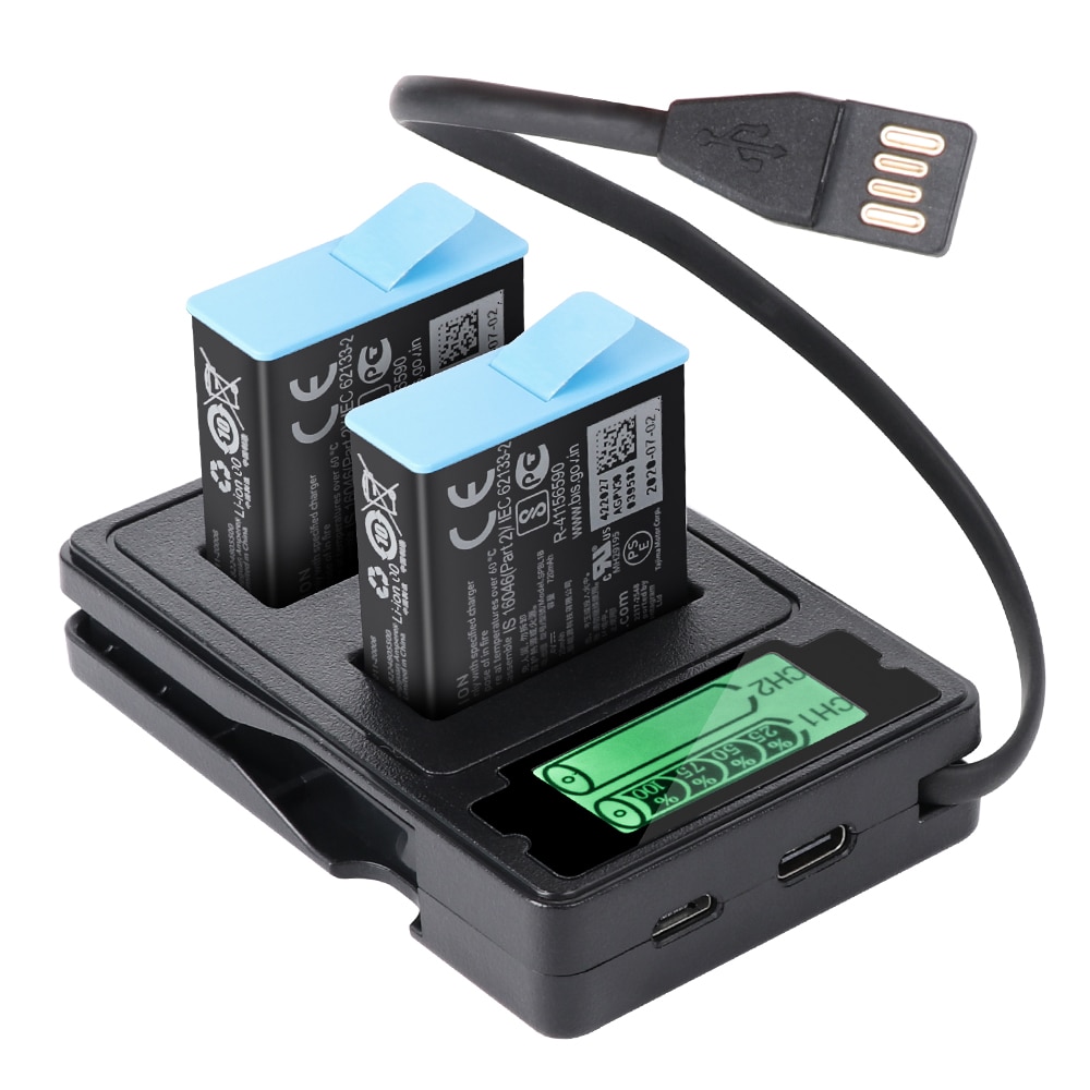 For gopro hero 9 svart tokanals batterilader lcd-skjerm type c ladekabel for gopro 9 tilbehør