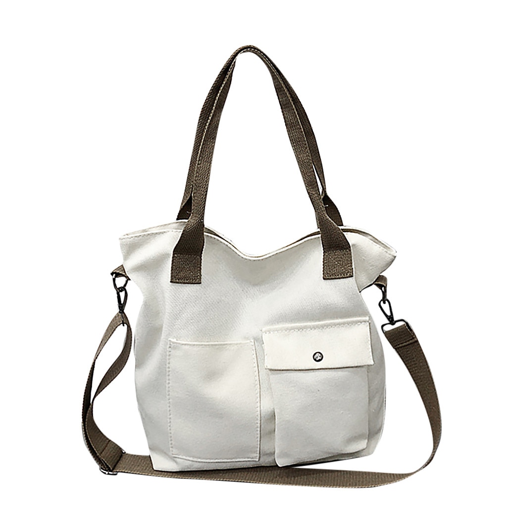 Unisex Solid Soft Casual Totel Tas Canvas Messenger Bag Schoudertas: WHITE