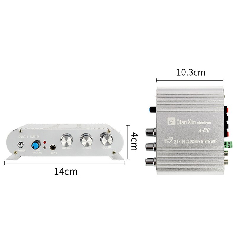 Auto Auto DX-210 2.1 Kanaal Bass Eindversterker Hifi Audio Stereo Speaker Booster 12V Uitstekende Thermische Stabiliteit