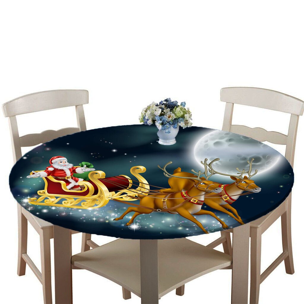 47-inch Elastic Fitted Table Cover, Polyester Vinyl Round Tables Tablecloth Table Cloth,Waterproof Table Pads, Christmas Decor