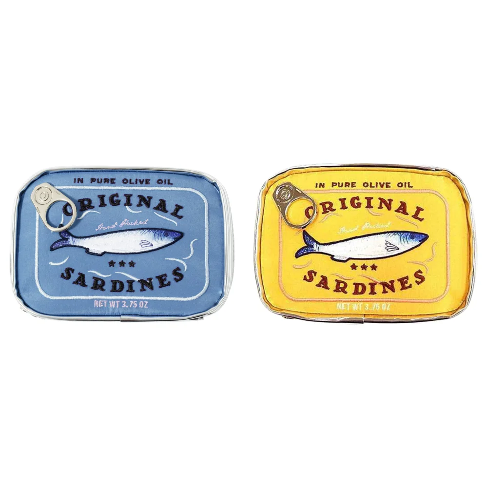Bolsa de cosméticos bonita con forma de latas de sardinas, paquetes divertidos, bolsa de aseo portátil creativa, bolsas de maquillaje pequeñas y suaves con cremallera a la: Blanco