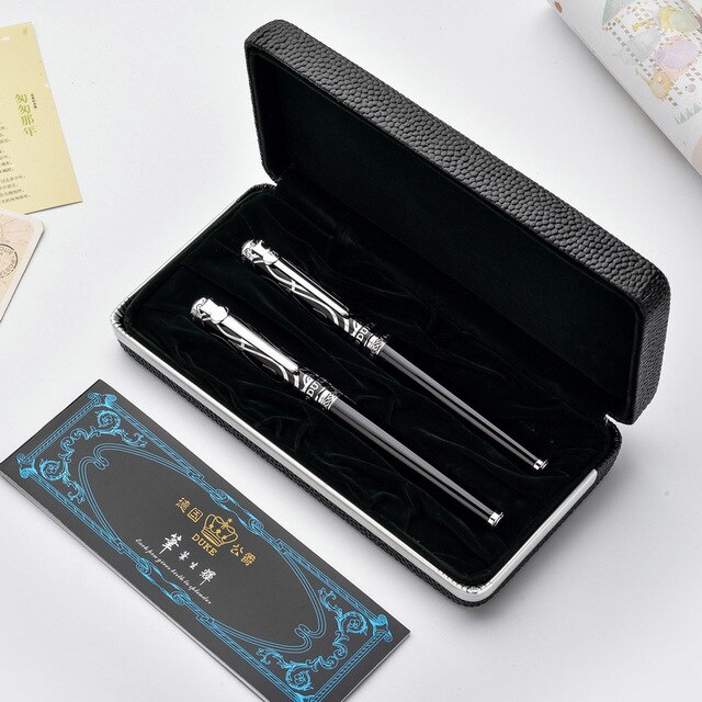 2pcs/lot Duke Luxury Gold 0.5MM Fountain Pen + 0.7mm Roller Ball Pen for Lovers Pens Christmas: Purple