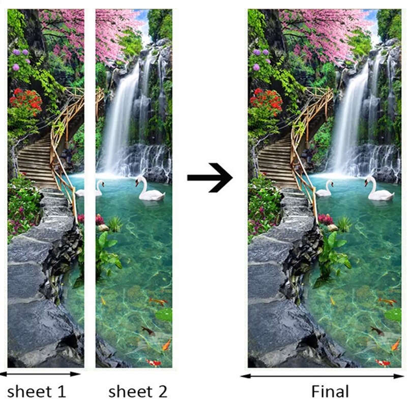 3D Nature Landscape Waterfalls Door Wall Sticker Living Room Kitchen Pvc Self-Adhesive Waterproof Sticker On The Doors Wallpaper