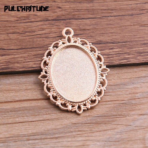 6 Pcs 18*25 Mm Binnenmaat 9 Kleur Klassieke Stijl Ovale Cabochon Base Instellen Charms Hanger Voor Diy sieraden Maken: KC gold