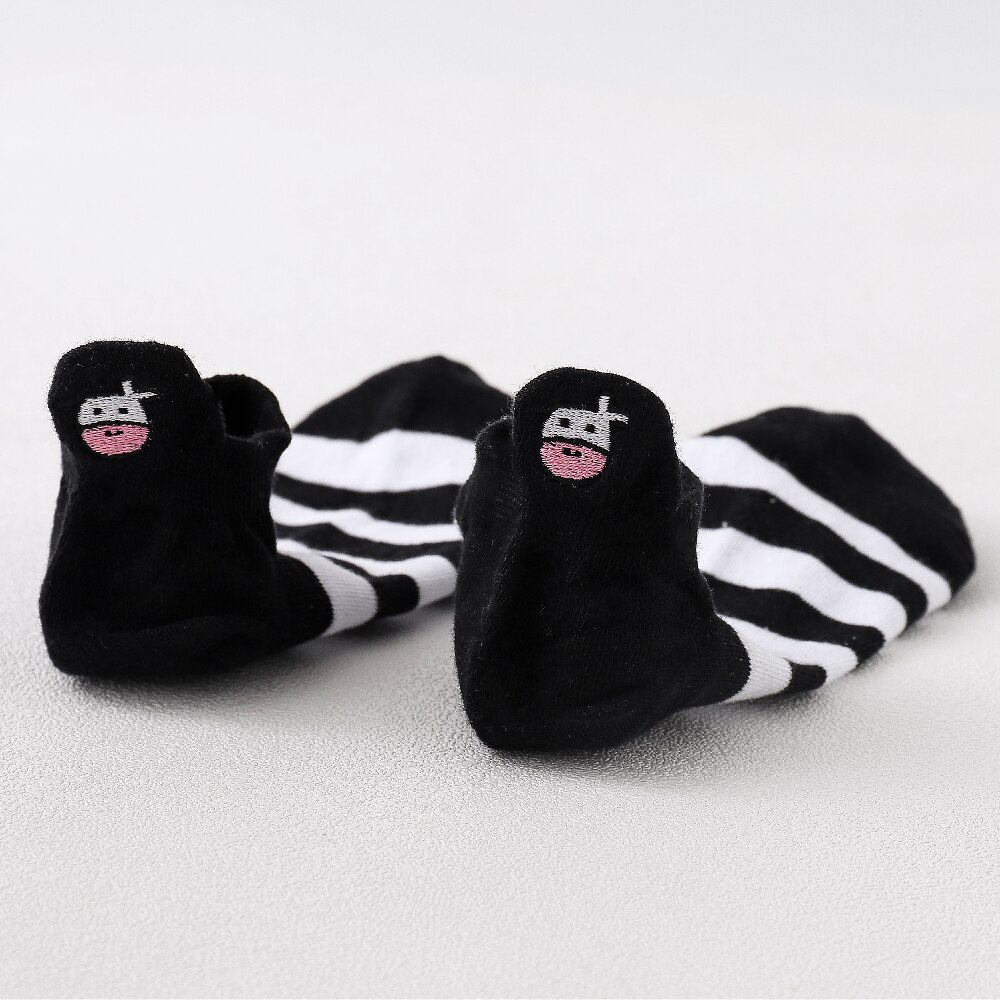 Embroidery Cow Pattern Women Socks Lovely Harajuku Japanese Style Cotton Striped Solid Breathable Casual Cartoon Ankle Sock: 05 ThreeStripes