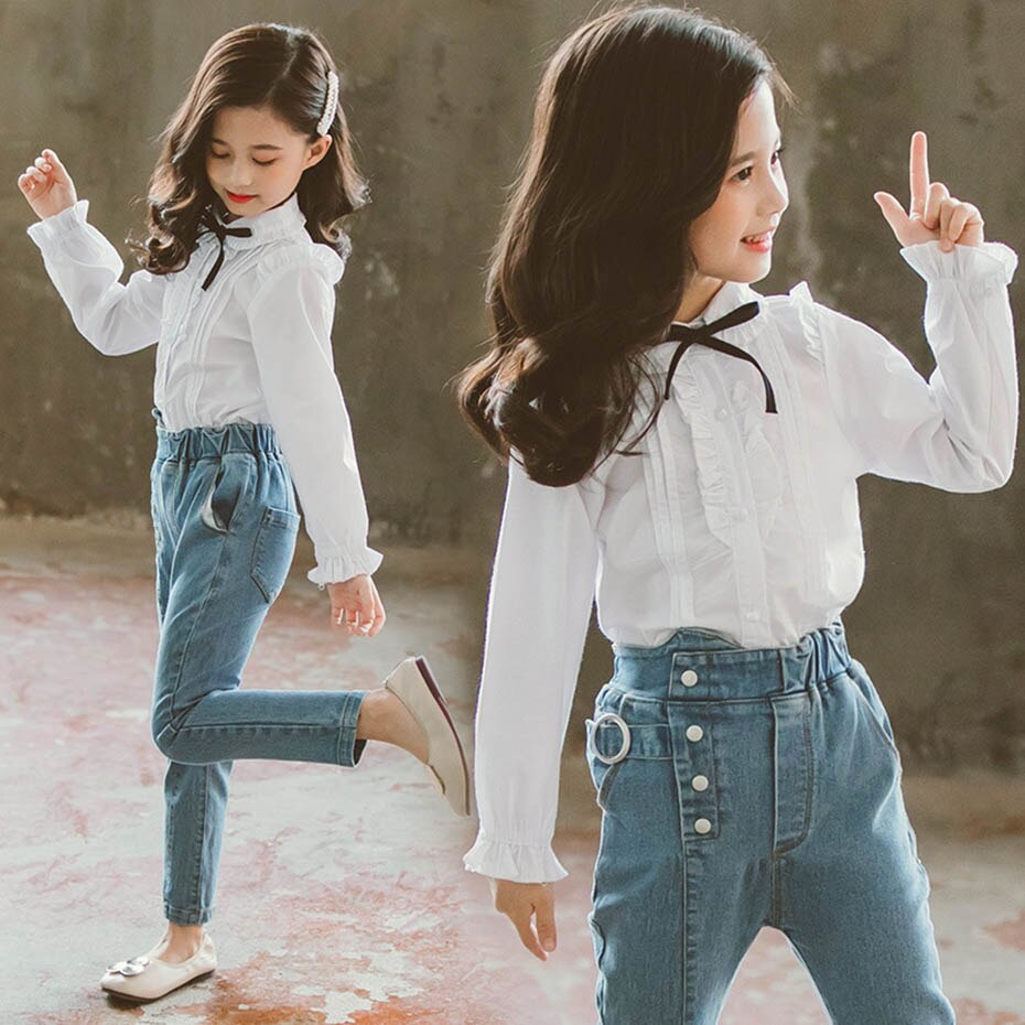 Girls Blouses Ruffle White Blouse For Girls Flare Sleeve Children's Shirt For Girls Spring Casual School Clothes For Girls