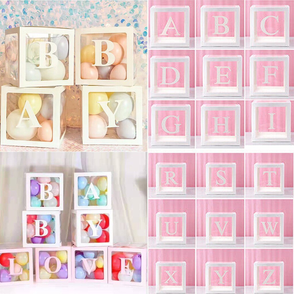 Letter A- Z Transparent Boxes Kid Birthday Baby Shower Birthday Party Decoration Shower Balloon Storage Box Party Supplies