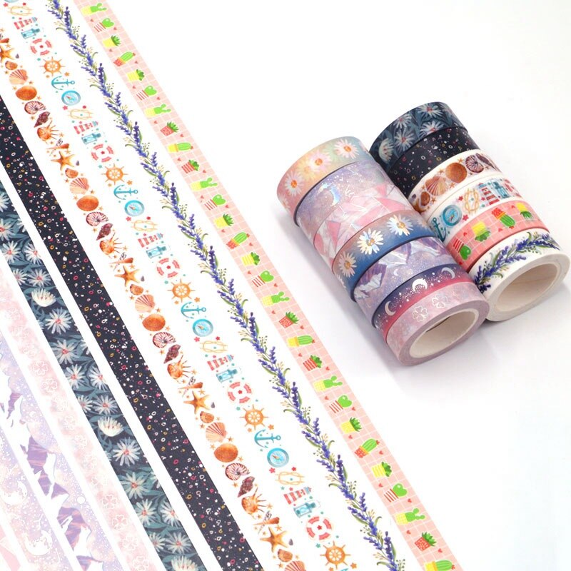 Decoratieve Bloem Sterrenhemel Maan Paars Bergen Zilver Folie Washi Tape Diy Voor Scrapbooking Fotoalbum Lijm Afplakband