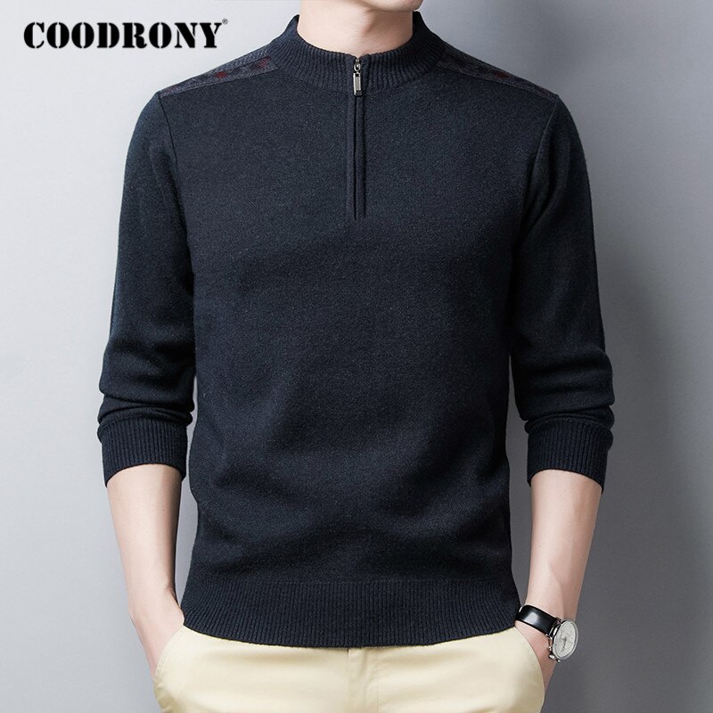 Coodrony dragkedja colon tröjor vintertröja herrkläder tjocka varma stickade tröjor man casual herrtröjor  c1218