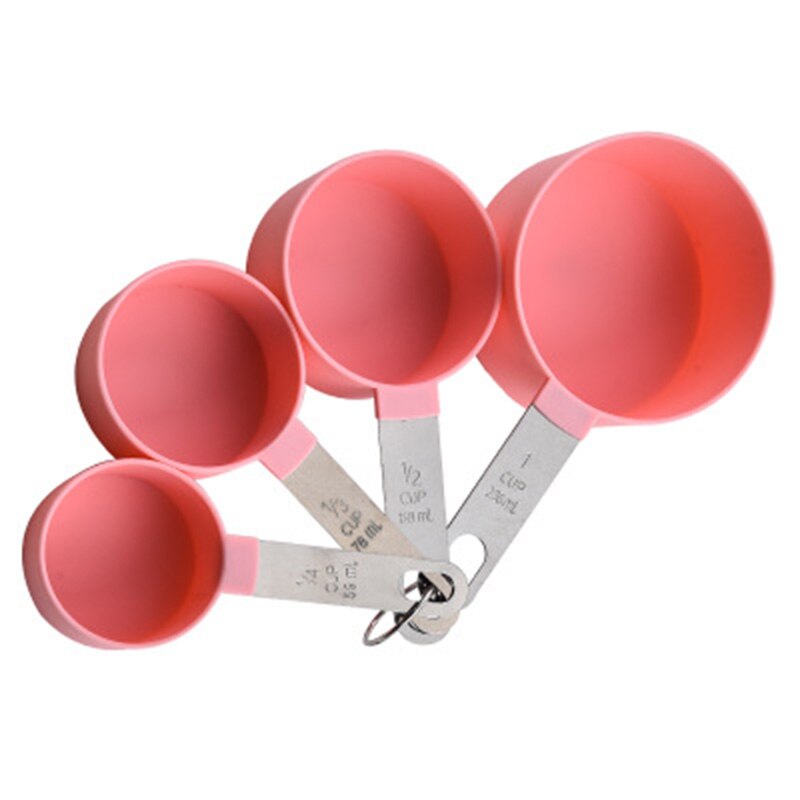 4 Stuks Multifunctionele Lepel Cup Meten Set Geschikt Voor Nemen Koffiebonen Rvs Handvat Keuken Bakken Gadgets: 4pc Pink cup