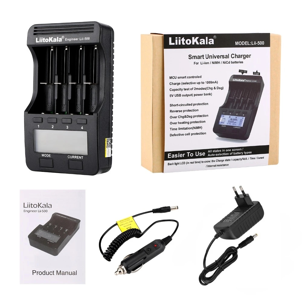 LiitoKala Lii-100B lii100 lii202 lii402 lii500 lii600 lii-500s Battery Charger: black