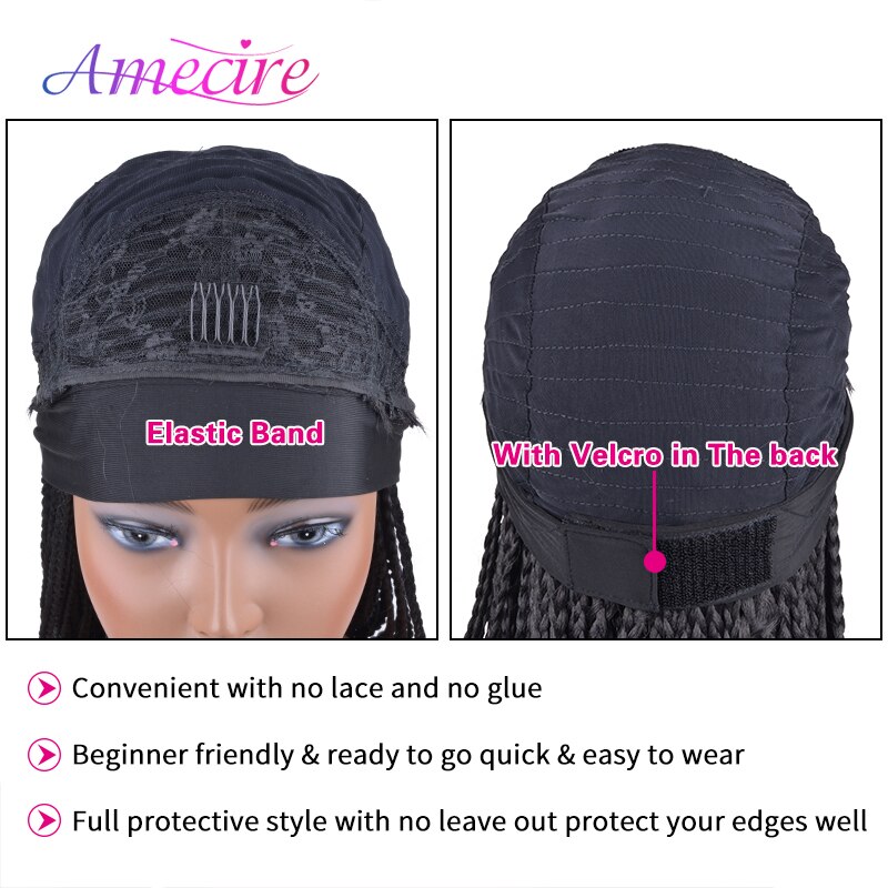 Long Synthetic Headband Wigs Box Braid Wig With Headband 26'' Long Braided Wigs For Black Women Heat Resistant Twist Braids