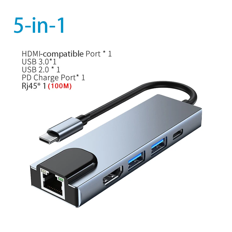 USB C HUB Type C Splitter Thunderbolt 3-dockingstation Laptopadapter met voor Macbook Air M1 iPad Pro: Ruimte Grijs
