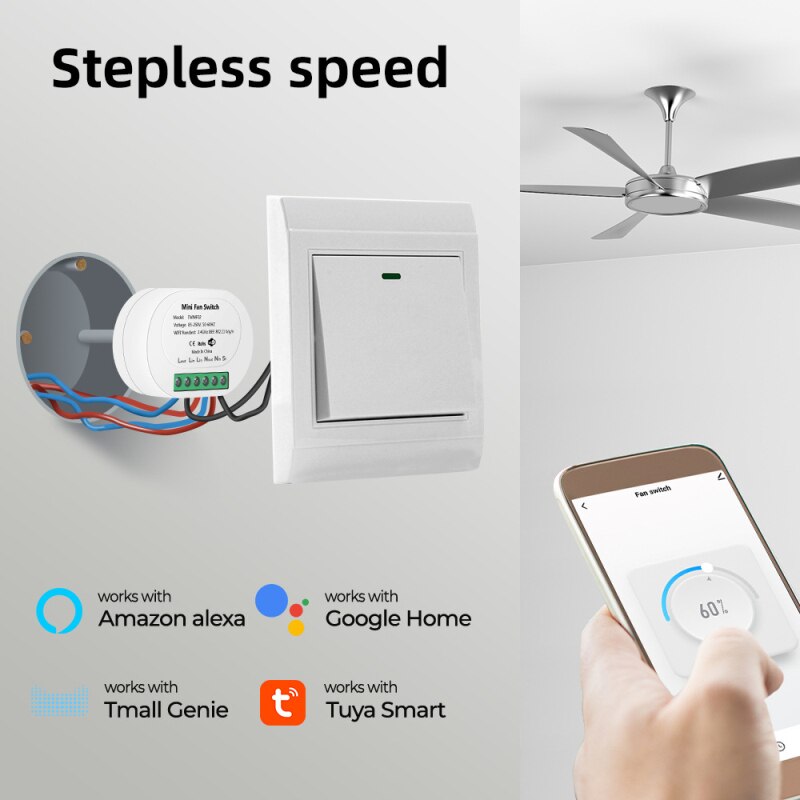 Tuya Wifi Smart Fan Speed Switch Ceiling Fan Controller DIY Fan Switch Smart Life Remote Control Work with Alexa Google Home
