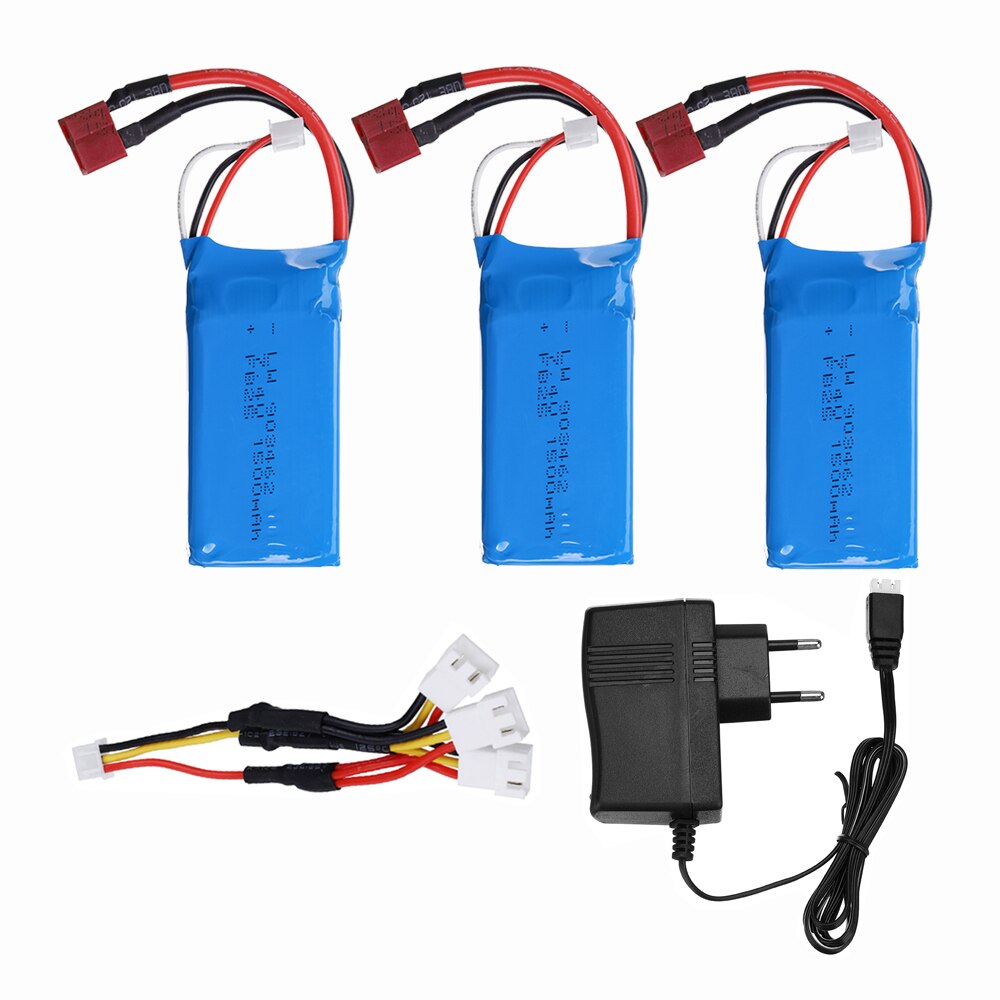 Mise à niveau de 7.4v batteries lipo 1500 2s pour wltoys  a959-b  a969-b  a979-b  k929b rc desert truck car, pièces de rechange et chargeur: 3 pièces 3 en 1 eu