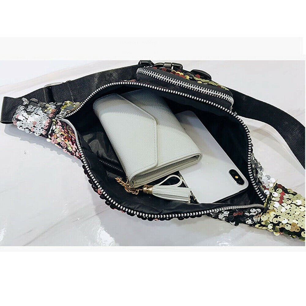 Vrouwen Dames Mode Sequin Taille Fanny Pack Meisjes Draagbare Reizen Portemonnee Telefoon Pouch Bum Bag