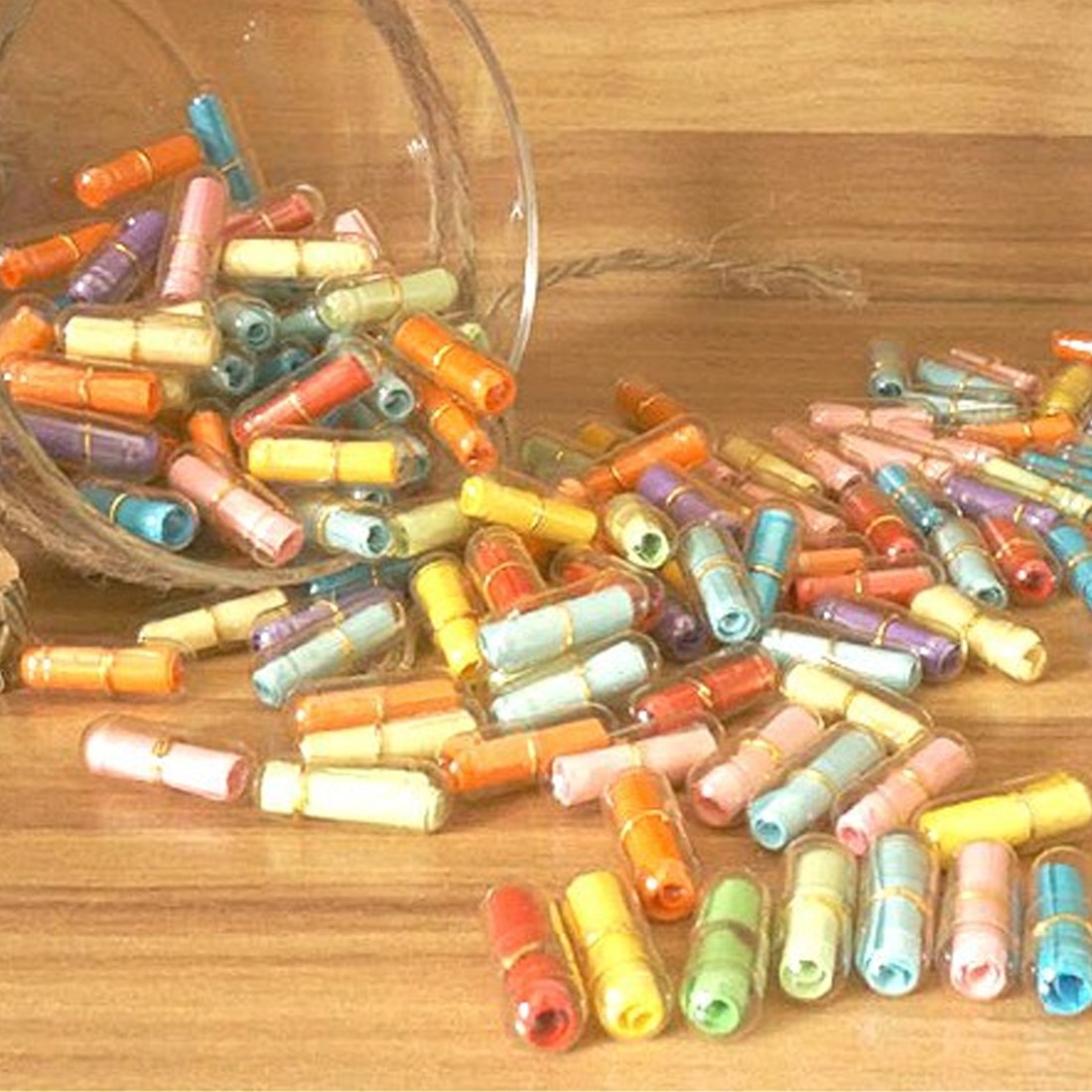 Capsule Message en bouteille 50 pièces/lot | Mignon, lettre pilule d'amour, Mini bouteille de souhait couleur claire