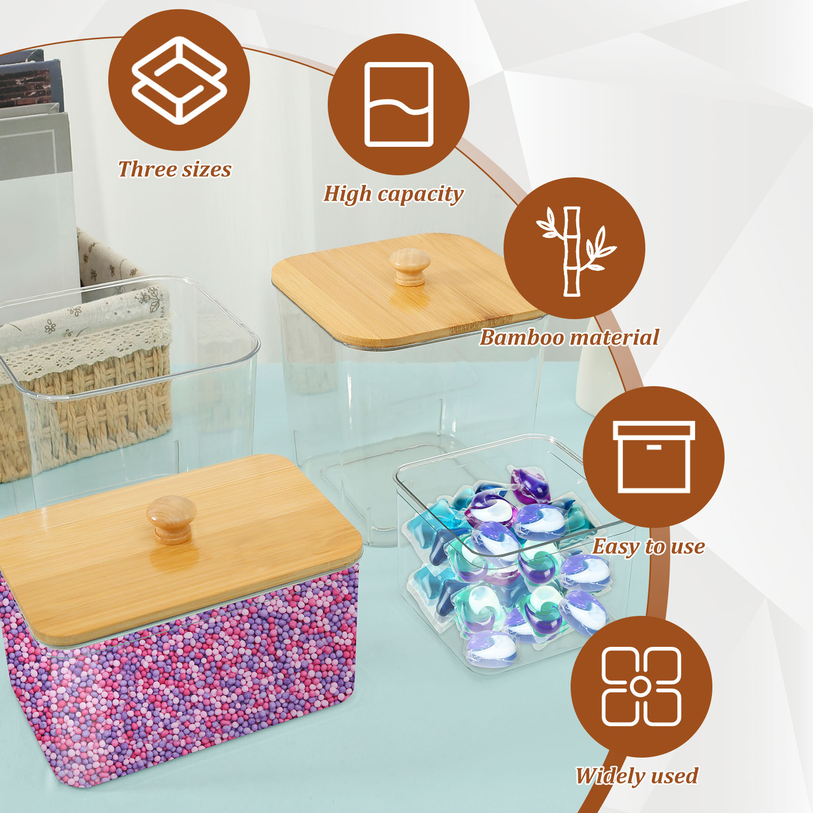4 stuks waspads container opbergdoos met deksel en lepel herbruikbare doorzichtige droger vel houder voor wasruimte organizer NIEUW