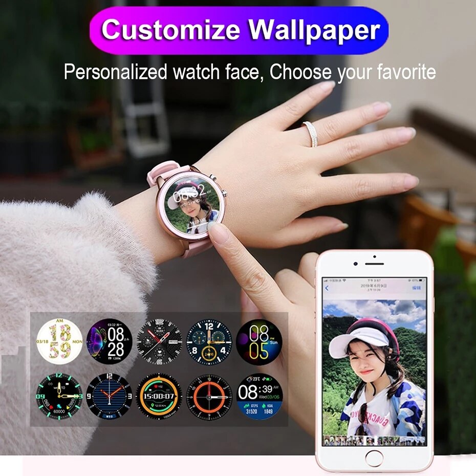 Smart Watch Women Full Touch Waterproof Multi-sports mode Pedometer Heart Rate Smartwatch Fitness Bracelet for Lady