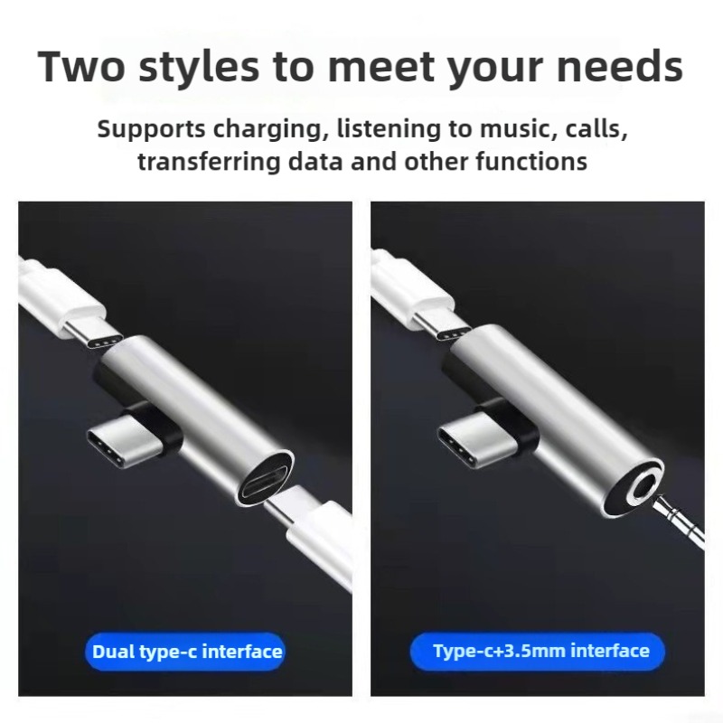 2 in1 typ c-adaptrar 3.5mm hörlursuttag samtidig laddning och lyssnande dubbla portar universell telefon kompatibel med bärbar dator