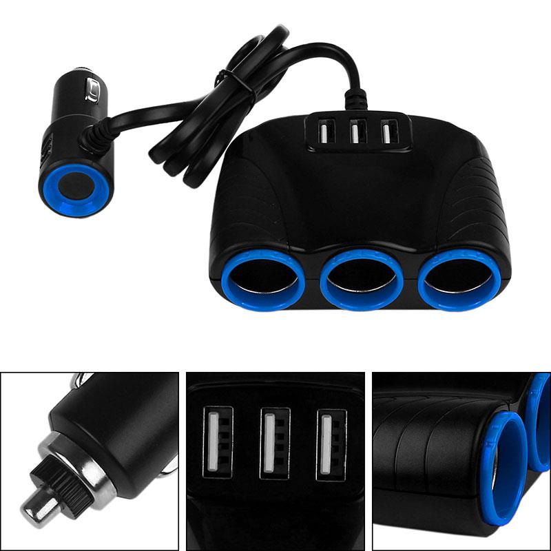 Onever 3 Port USB 3 voies | Allume-cigare de voiture 3 voies, Hub de prise de courant 3,1a bleu, Led 12V-24V pour Smartphone iPad