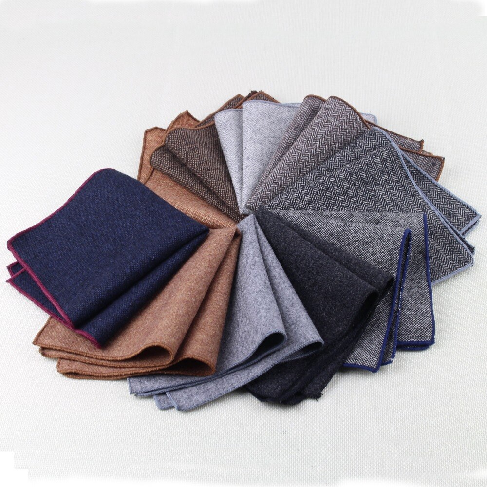 Hankerchief Scarves Vintage Wool Hankies Men's Pocket Square Handkerchiefs Striped Solid Cotton 23*23cm
