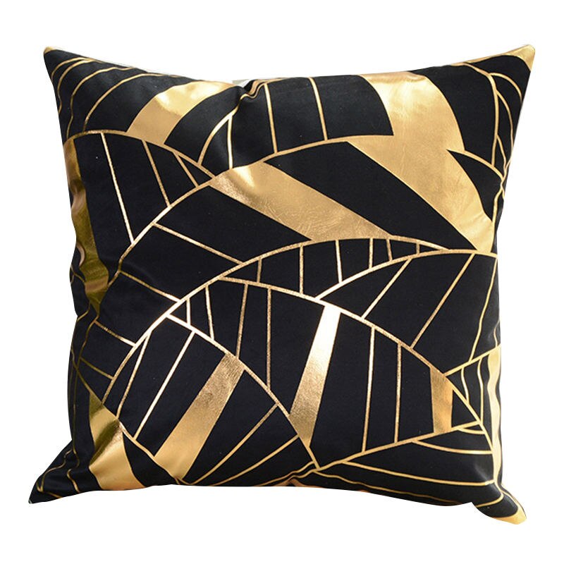 BeddingOutlet Bronzing Kussenhoes Goud Zwart Wit Kussensloop Geometrische Decoratieve Kussensloop Sofa Blad Kussenslopen 45x45: Black 001