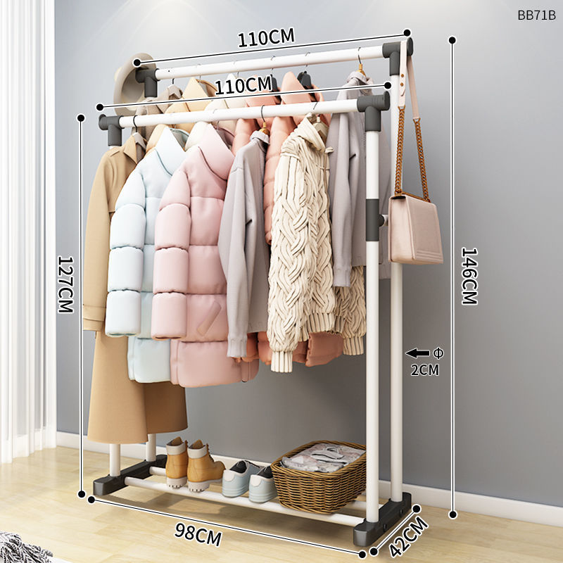 Clothes Rack Bold Single Rod Balcony Drying Rack Coat Rack Clothes Organizer: G100cm white double