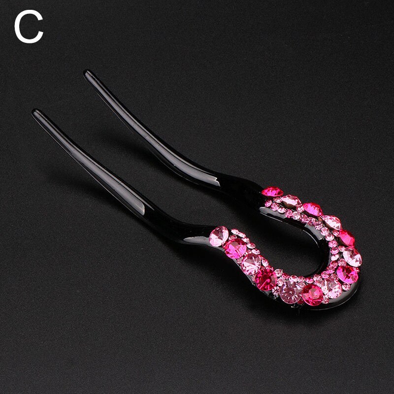 1Pc U-Vormige Pin Grip Haarspelden Retro Eenvoudige Klassieke Crystal Hair Sticks Haar Maker Haarspeld Accessoires: C