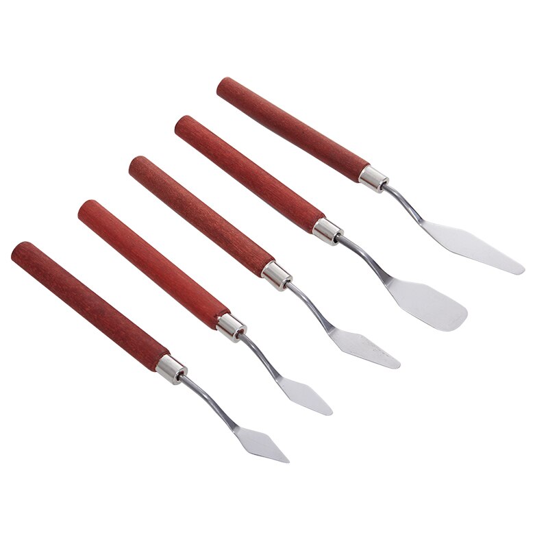 3/5Pcs Oil Painting Knife Wooden Handle Spatula Palette Knife For Oil Painting Drawing: 5PCS